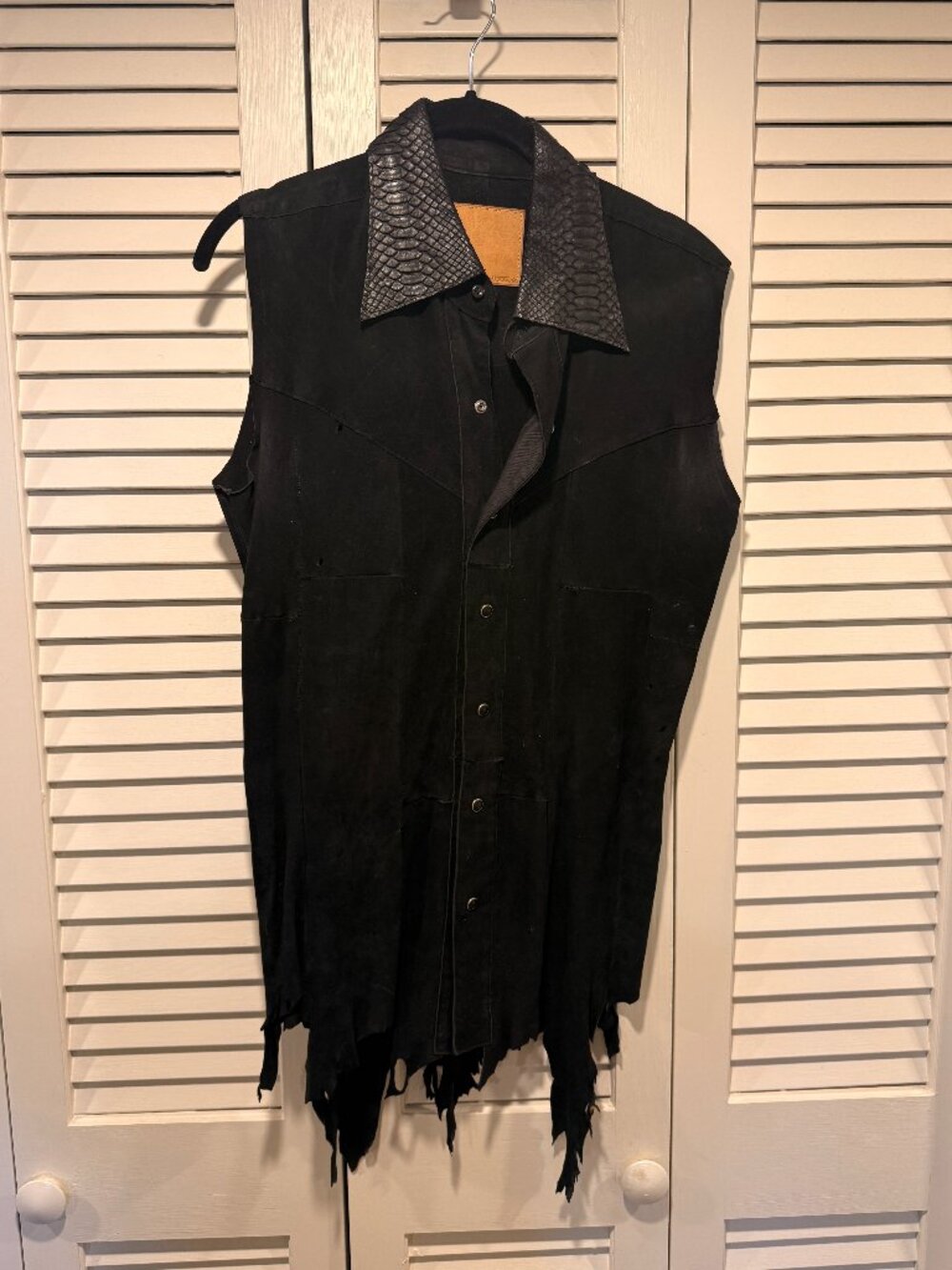 Ayuite Black Suede & Python-Embossed Leather Destroyed Vest